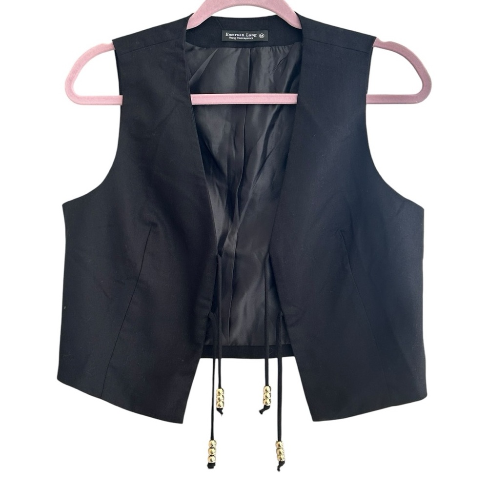 Emerson Lang Women’s NWT Black Sleeveless Vest with Gold Tassels Sz M